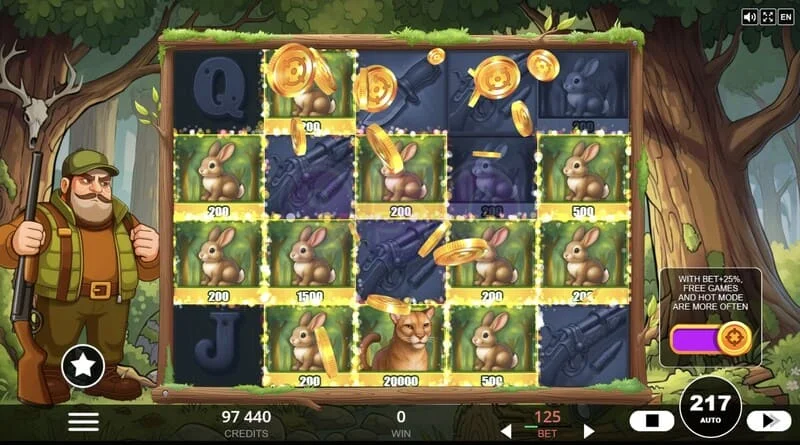 Hunt the Bucks - Hunter-Wild, Scatter at Animal Credit na mga espesyal na simbolo sa grid